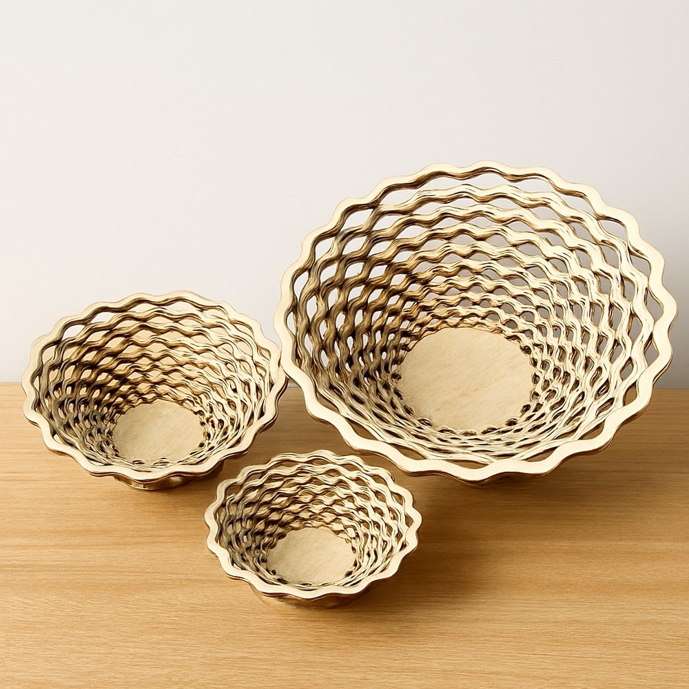 Set of Three Woven Wooden Bowls
